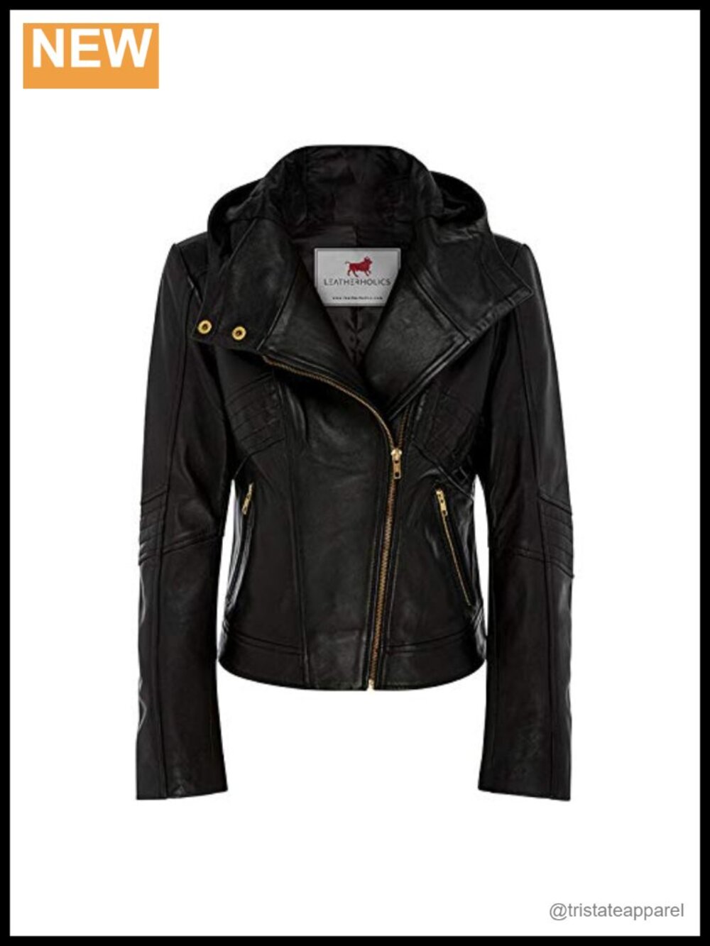 Genuine Lambskin Leather Moto Rider Jacket with Quilted Sleeves